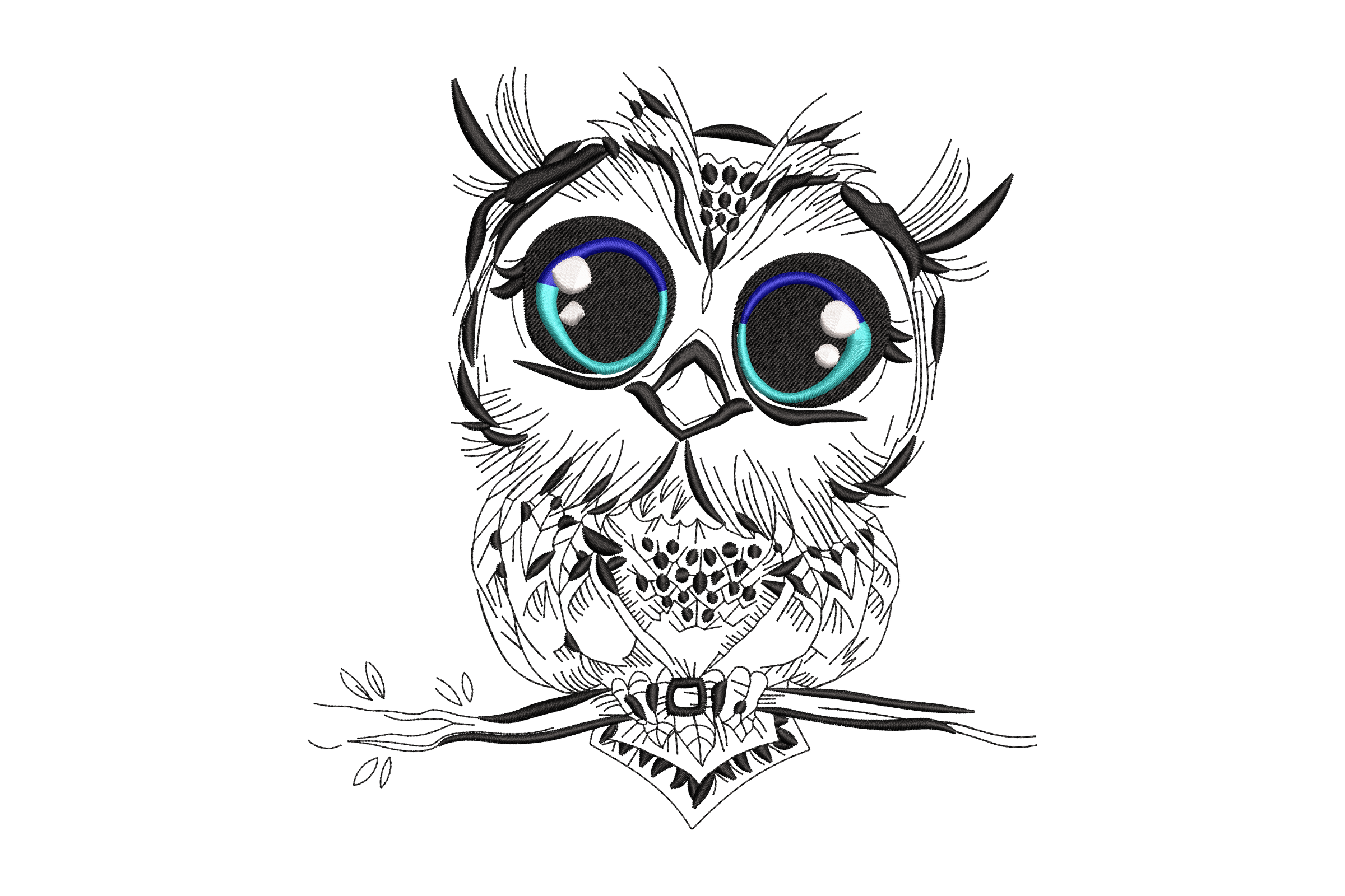 Big-Eyed Owl Embroidery Design