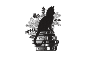 Black Cat on Books Embroidery Design