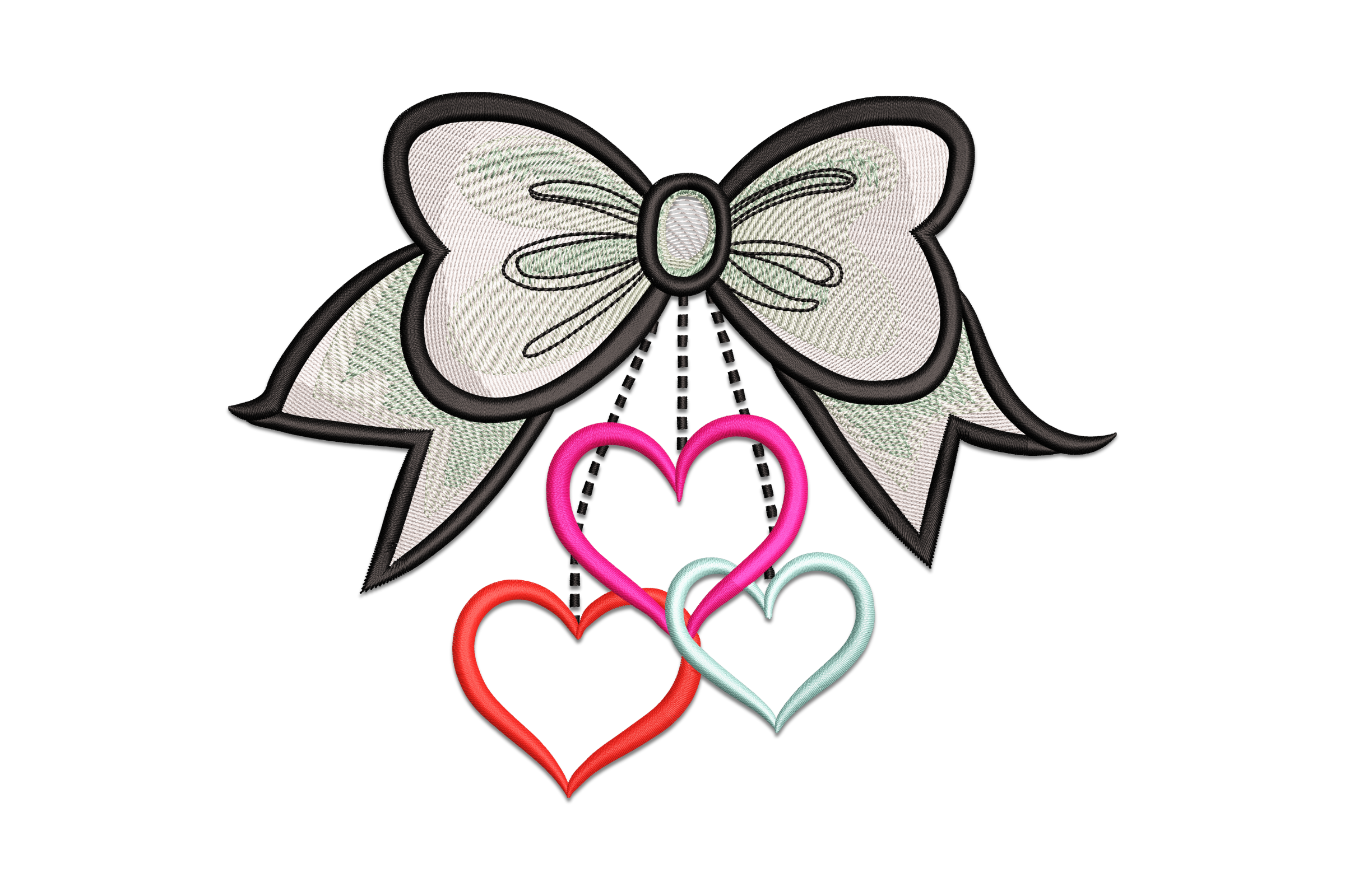 Bow with Hearts Embroidery Design