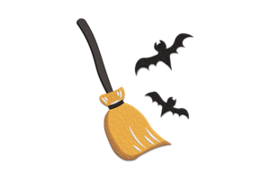 Broom and Bat Embroidery Design