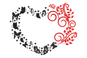 Butterfly & Floral Heart Frame Embroidery Design