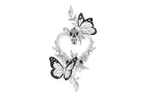 Butterfly Heart Floral Embroidery Design