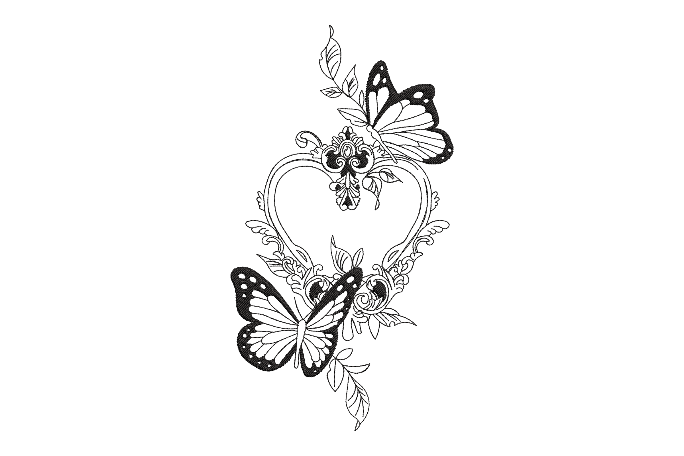 Butterfly Heart Floral Embroidery Design