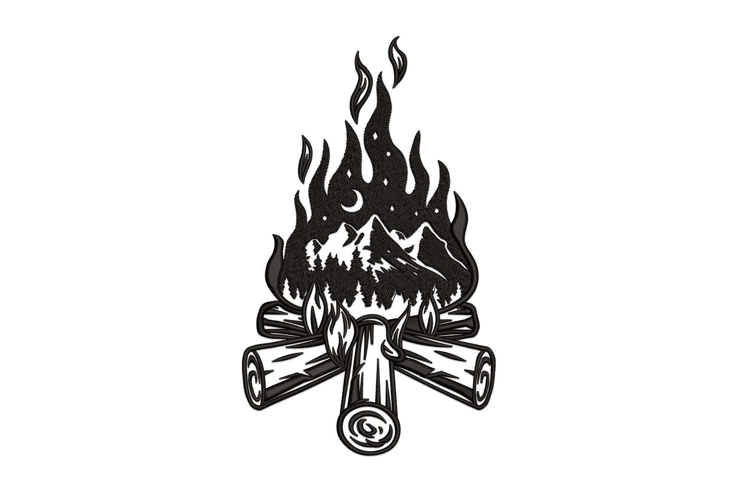 Campfire Mountain Landscape Embroidery Design