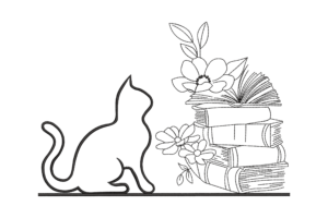 Cat & Books Floral Embroidery Design