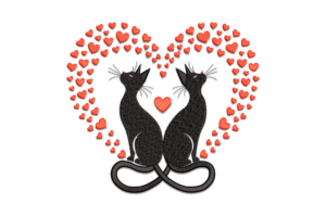Cat Love Heart Embroidery Design