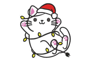 Christmas Cat Tangled in Lights Embroidery Design