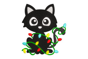 Christmas Cat Wrapped in Lights Embroidery Design