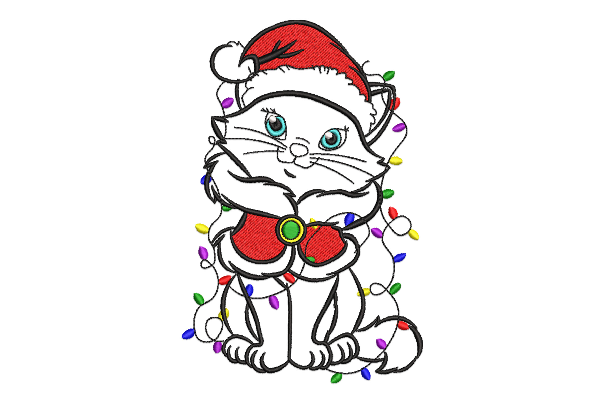 Christmas Cat in Santa Suit with Lights Embroidery Design