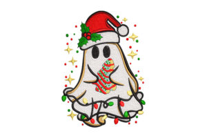 Christmas Ghost with Cookie Embroidery Design