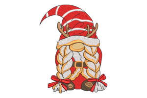 Christmas Gnome with Braids and Antlers Embroidery Design