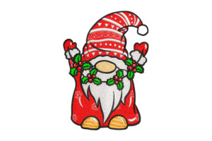 Christmas Gnome with Holly Garland Embroidery Design