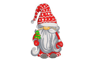 Free Christmas Gnome with Tree Lollipop Embroidery Design