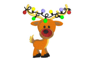 Christmas Reindeer with Lights Embroidery Design