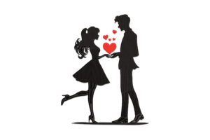 Couple with Heart Embroidery Design