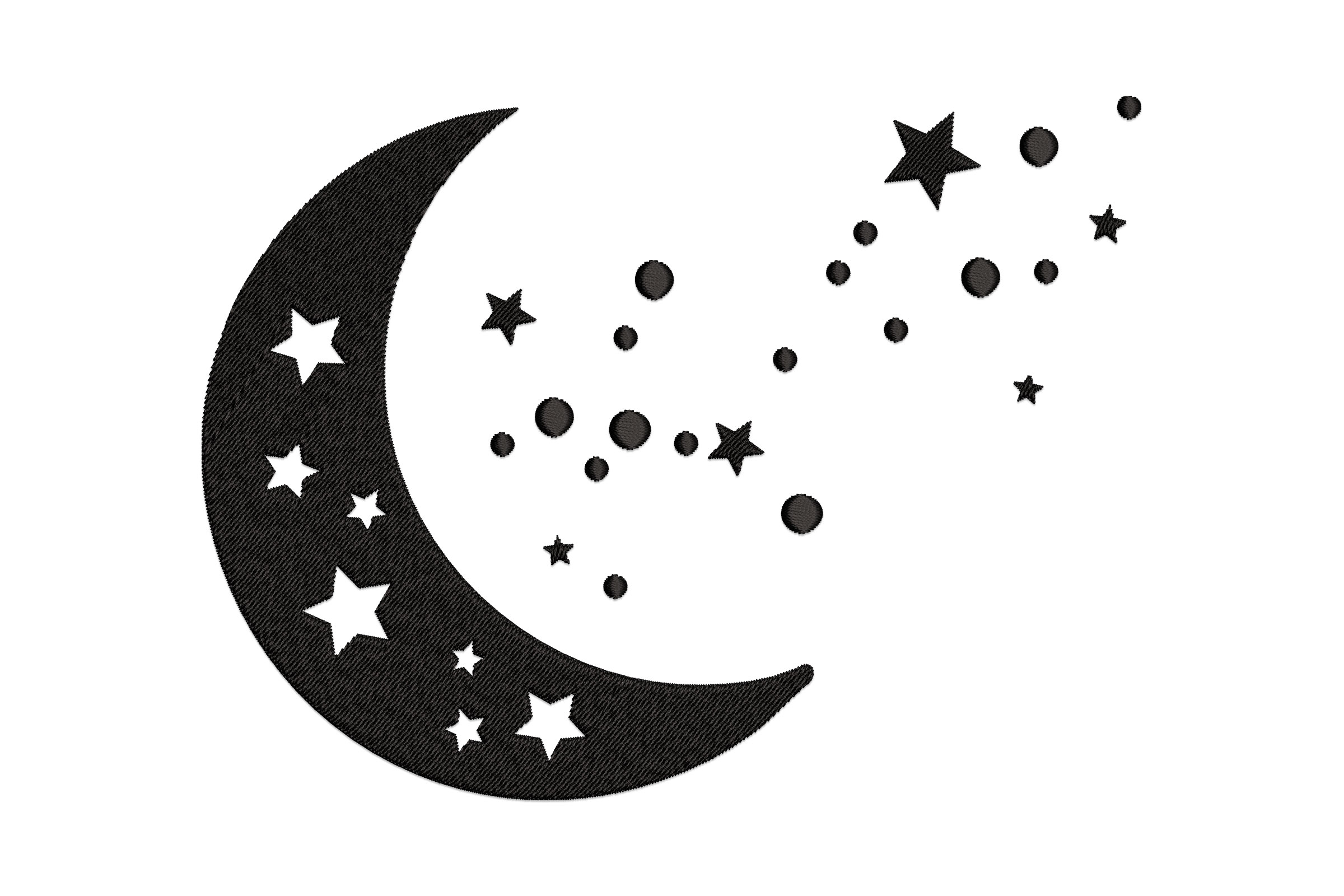 Crescent Moon and Stars Embroidery Design