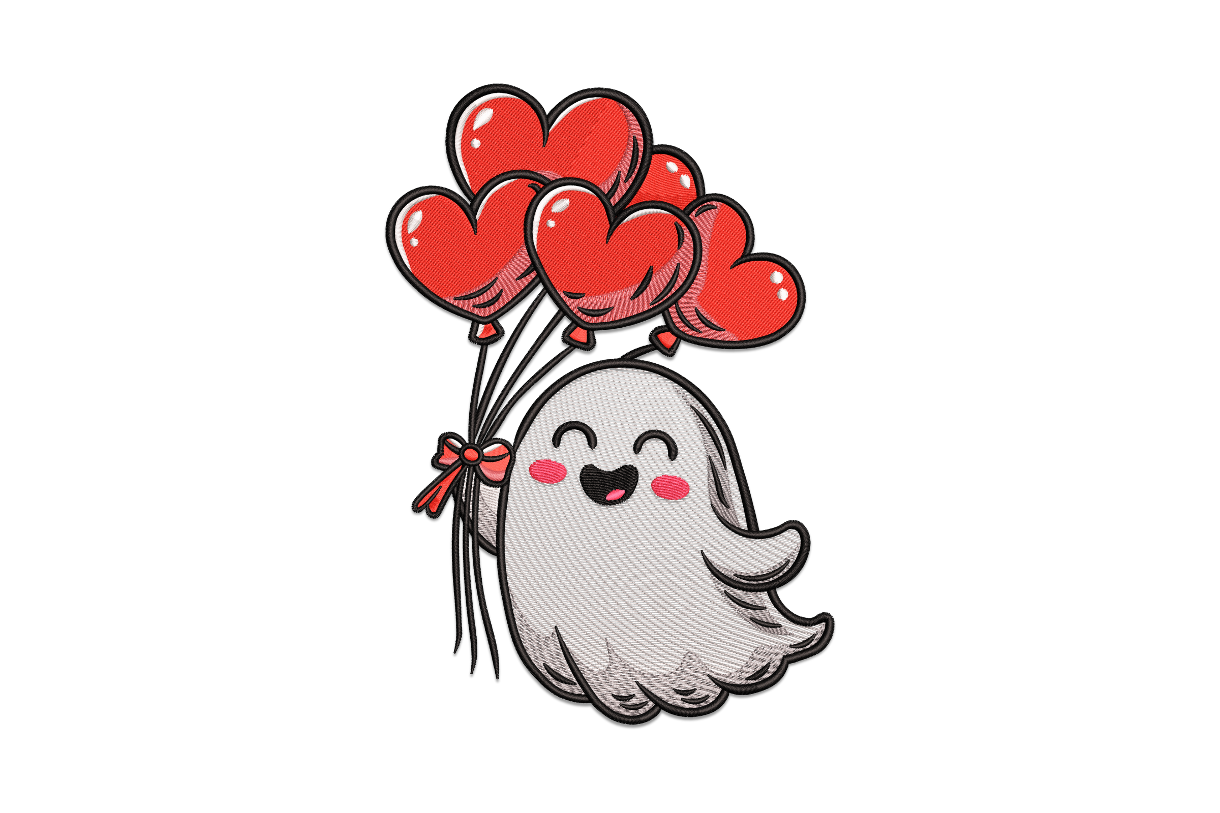 Cute Ghost with Heart Balloons Embroidery Design