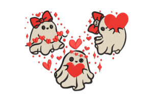 Cute Ghosts with Hearts Embroidery Design
