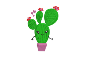 Cute Kawaii Cactus Embroidery Design