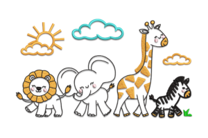Cute Safari Animals Embroidery Design