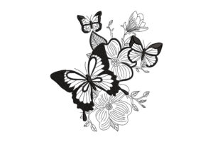 Elegant Butterflies and Flowers Embroidery Design