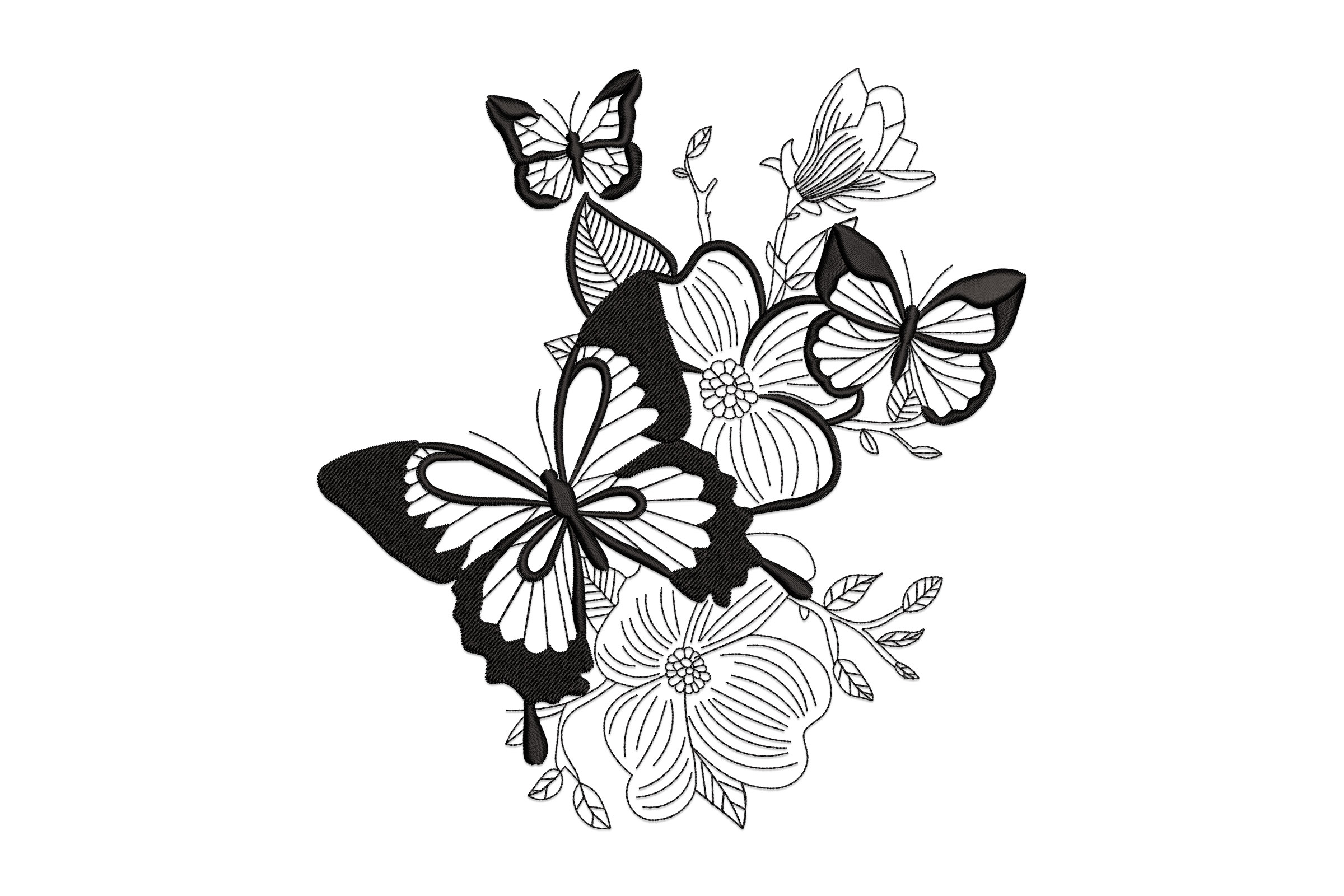 Elegant Butterflies and Flowers Embroidery Design
