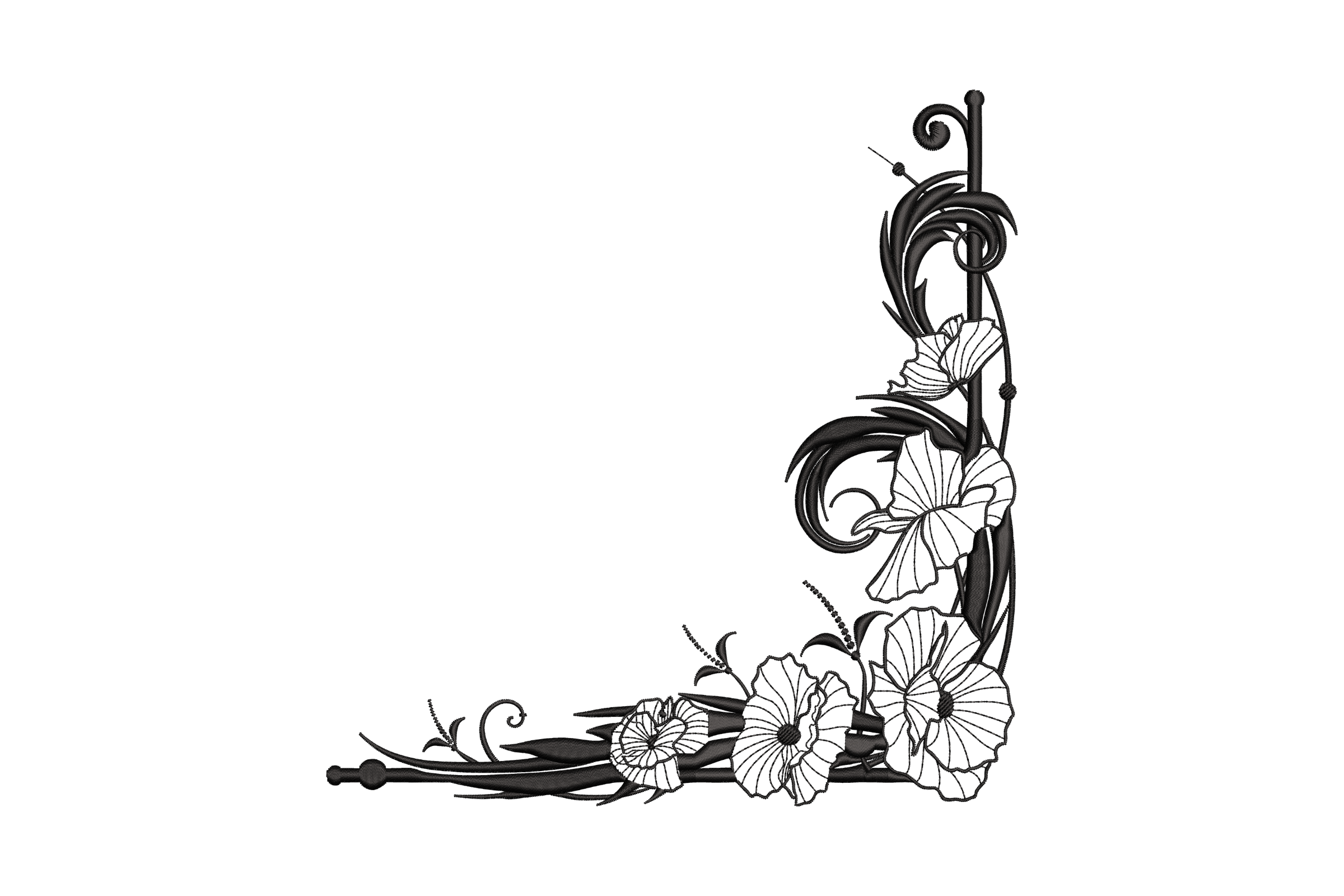 Elegant Floral Corner Embroidery Design