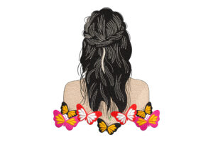 Elegant Girl from Behind with Butterflies Embroidery Design