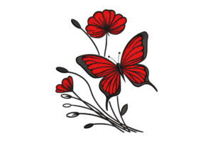 Elegant Red Butterfly and Floral Embroidery Design