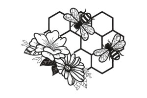Floral Bees with Honeycomb Embroidery Design