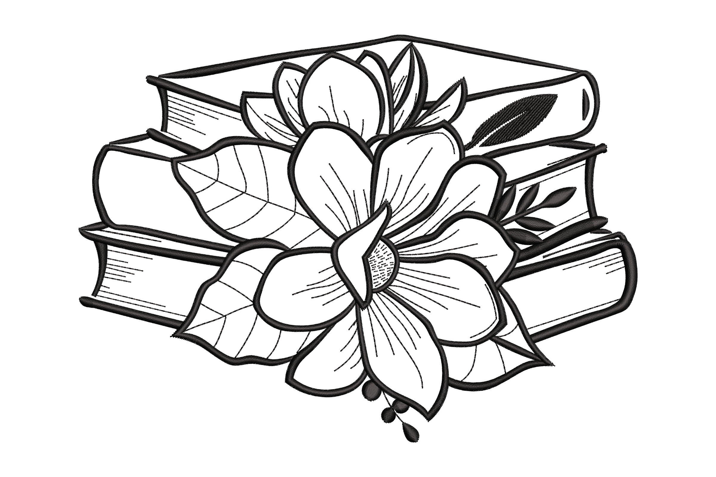 Floral Book Stack Embroidery Design