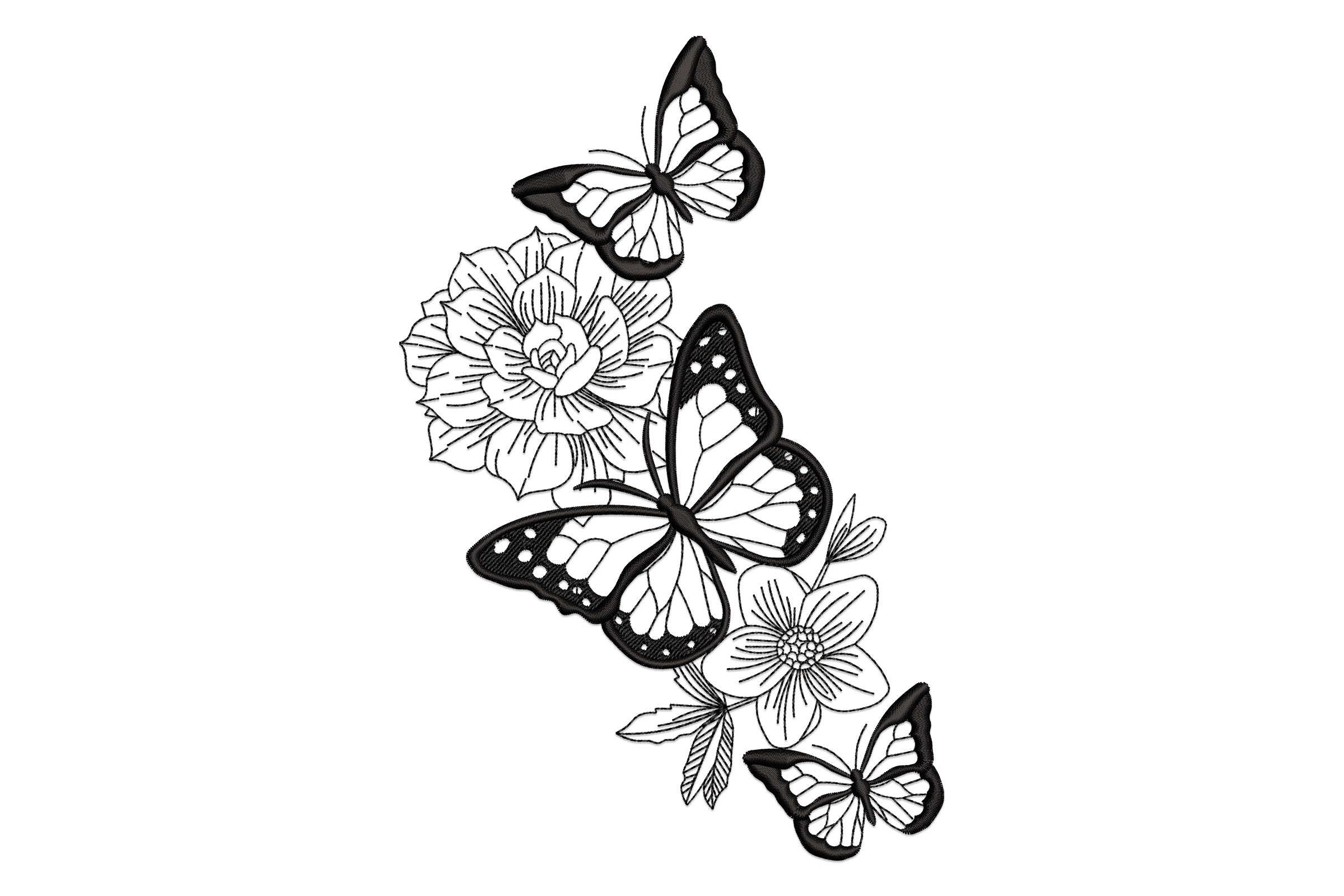 Floral Butterflies Embroidery Design