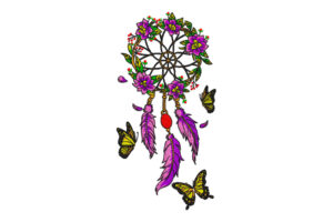 Floral Dreamcatcher with Butterflies Embroidery Design
