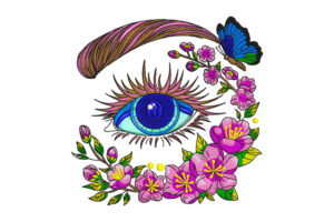 Floral Eye with Butterfly Embroidery Design