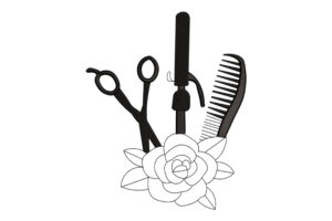 Floral Hair Stylist Tools Embroidery Design