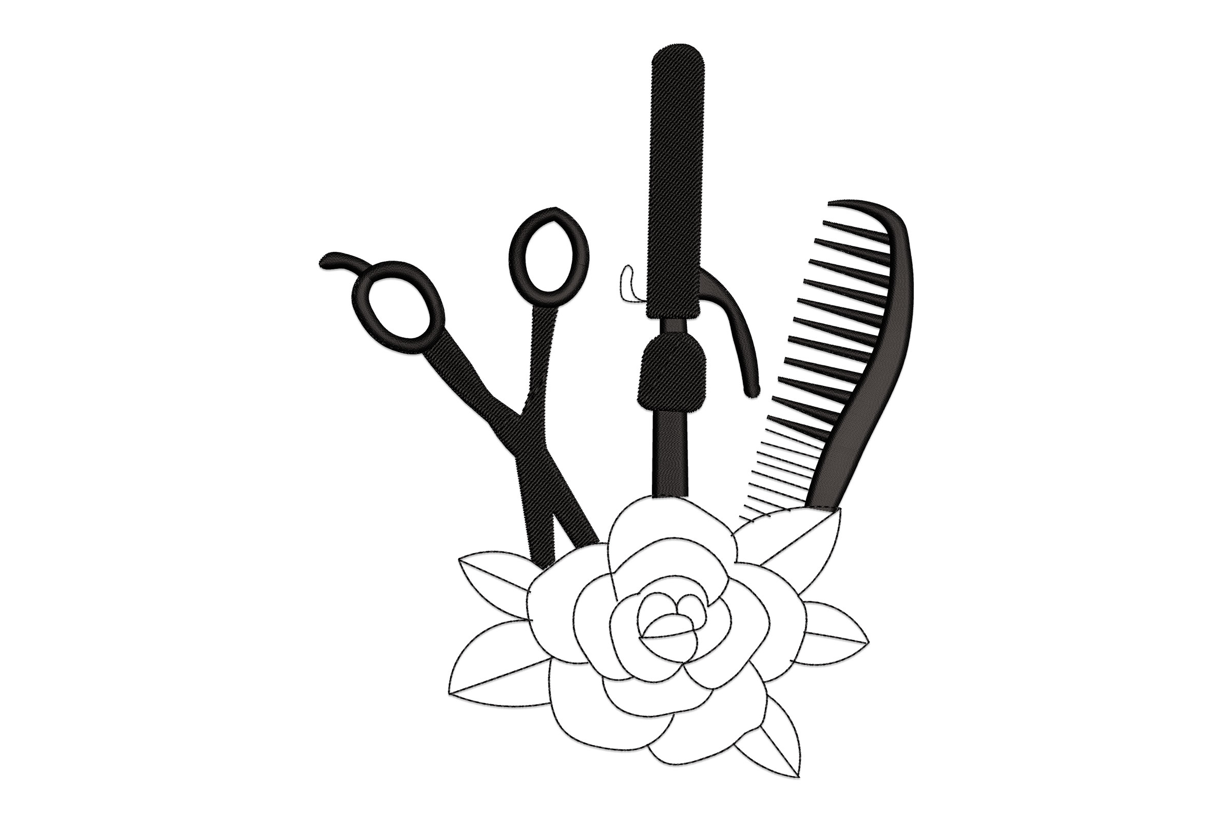 Floral Hair Stylist Tools Embroidery Design