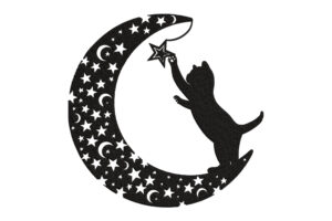 Free Cat on Crescent Moon Embroidery Design
