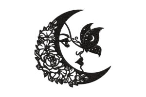 Free Moon Woman with Butterfly Embroidery Design