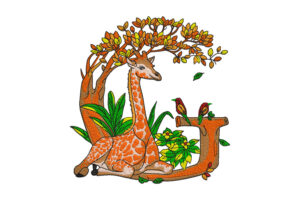 Giraffe Jungle Scene Embroidery Design