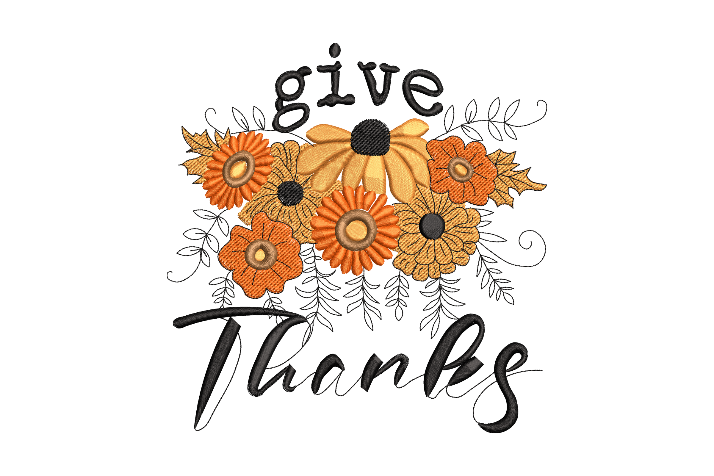 Give Thanks Floral Embroidery Design