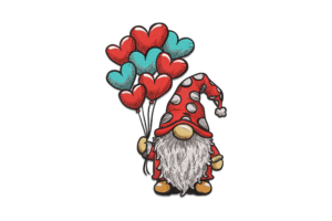 Gnome with Heart Balloons Embroidery Design