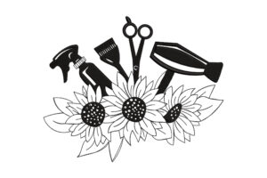 Hairdresser Tools with Sunflowers Embroidery Design