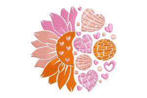 Half Sunflower with Mosaic Hearts Embroidery Design