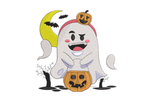 Halloween Ghost with Pumpkin Embroidery Design