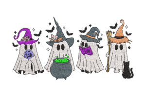 Halloween Witch Ghosts Embroidery Design