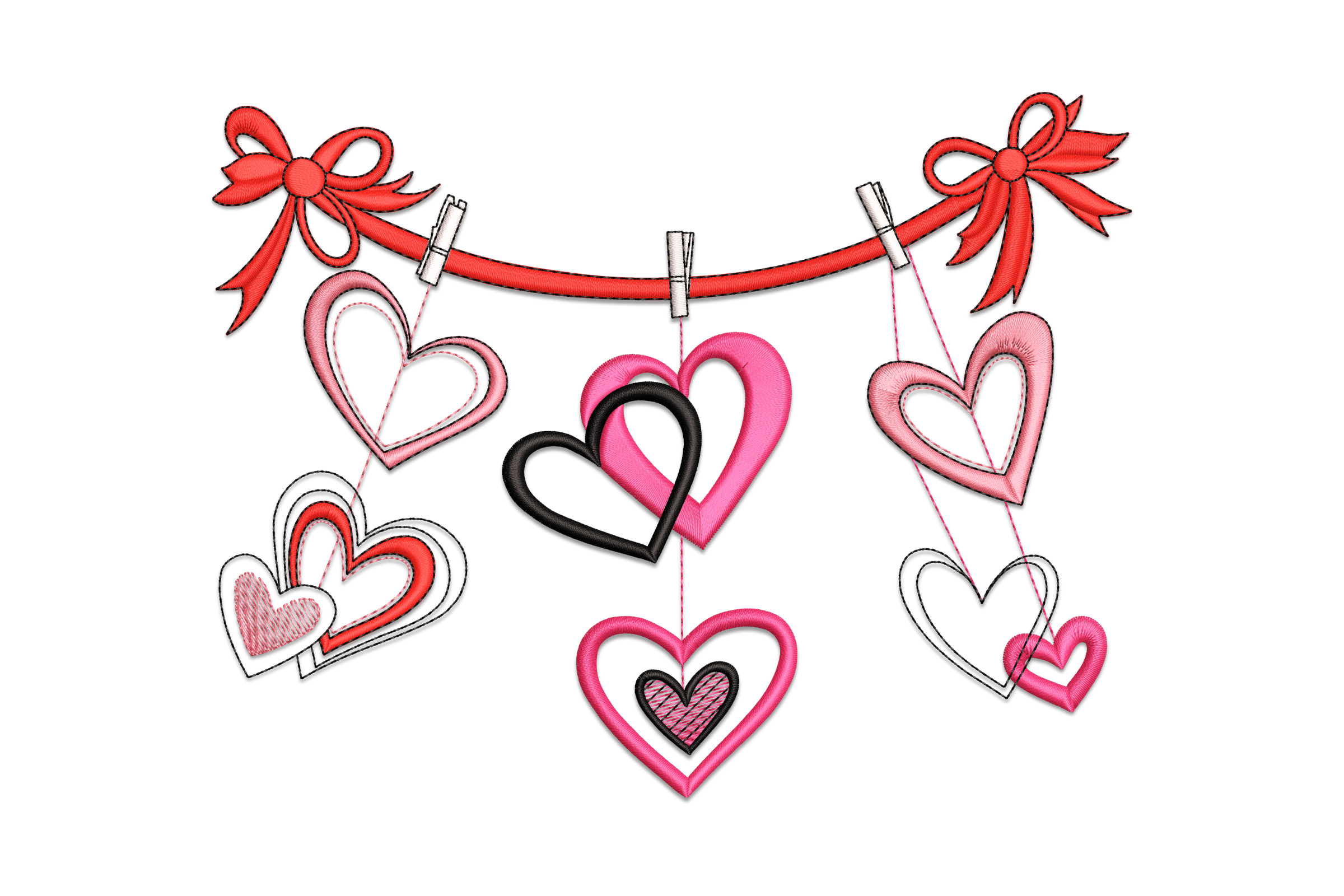 Hanging Hearts Garland Embroidery Design