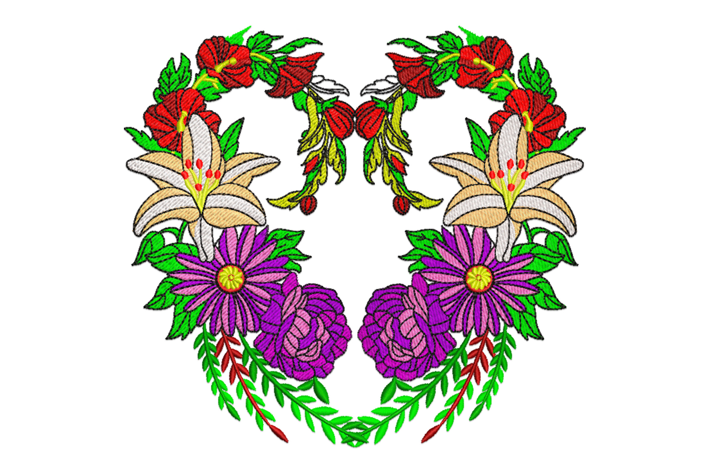 Heart Shaped Floral Wreath Embroidery Design