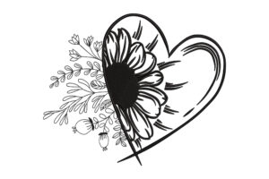Heart and Sunflower Floral Embroidery Design