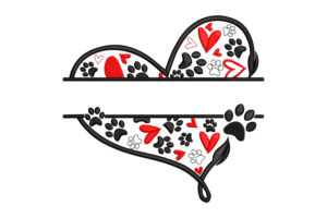 Heart with Paw Prints Embroidery Design