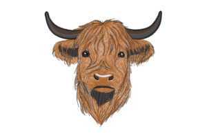 Highland Cow Head Embroidery Design